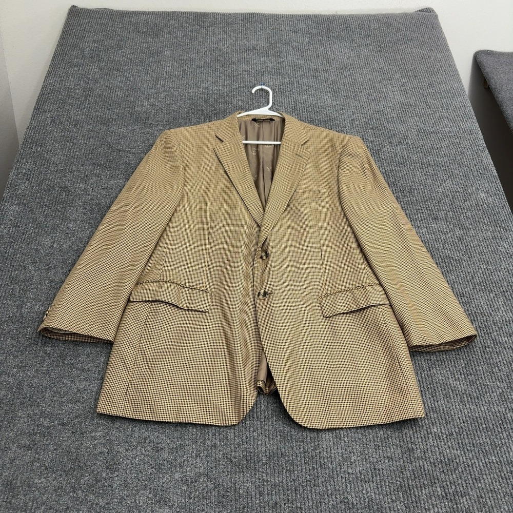 Pronto Moda Blazer Mens 44S Gold Silk Wool Cashmere Houndstooth Two Button Coat